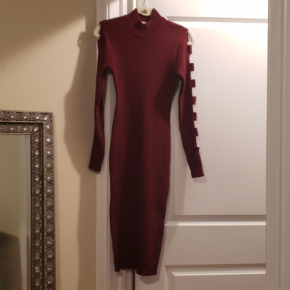 Red midi long sleeve dress